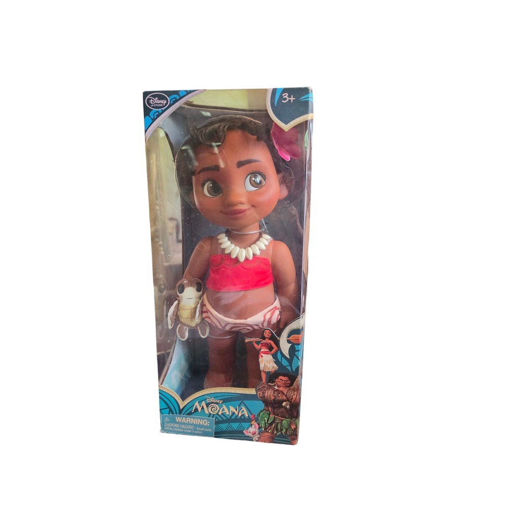 New Young Moana doll Disney Store exclusive turtle hibiscus ocean 15" NIB
